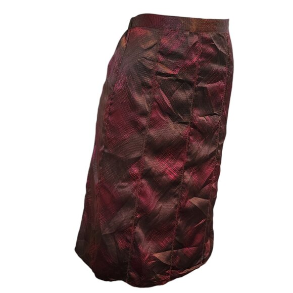 Jaclyn Smith Skirt, Silky, Burgundy Maroon Print, Gored, Part Elastic Waist - Picture 5 of 12